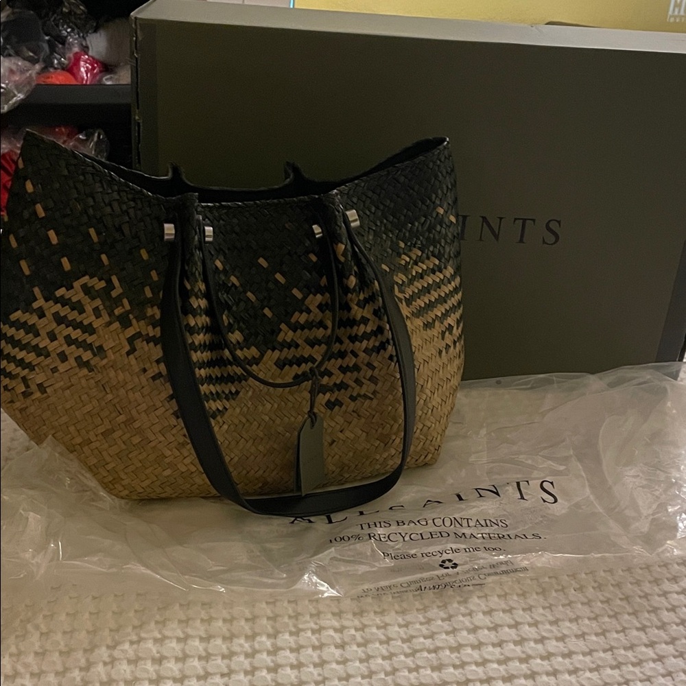 NWT all saints ALLINGTON STRAW TOTE BAG purse oversized handbag - Picture 2 of 12